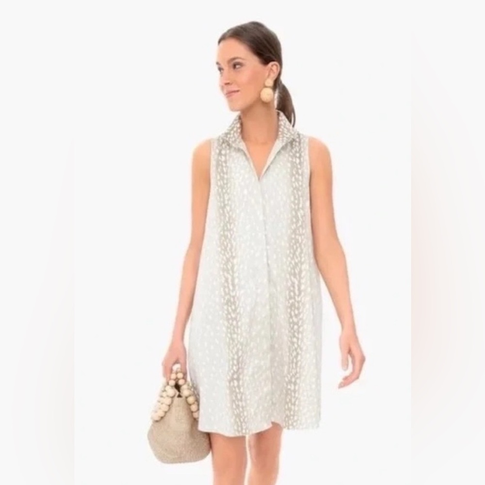 NWT Tuckernuck Sleeveless Charlie Shirt Button Dress Tan Antelope Print Medium